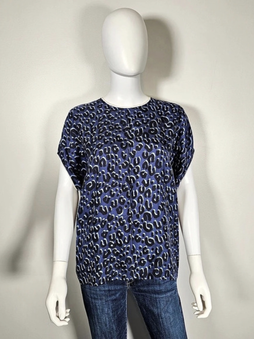 Louis Vuitton Silk Animal Print Blouse in Blue & Cream Size 38